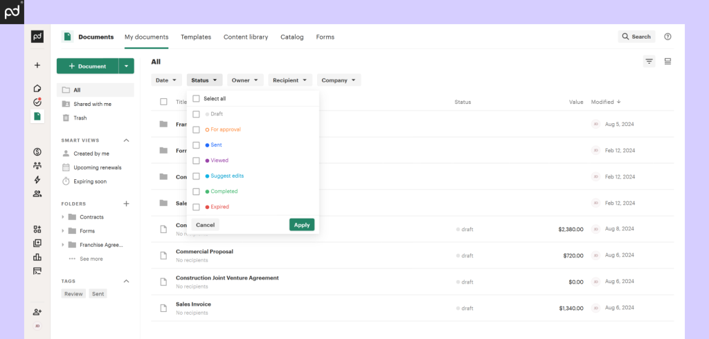 PandaDoc Dashboard : File Sharing Software 