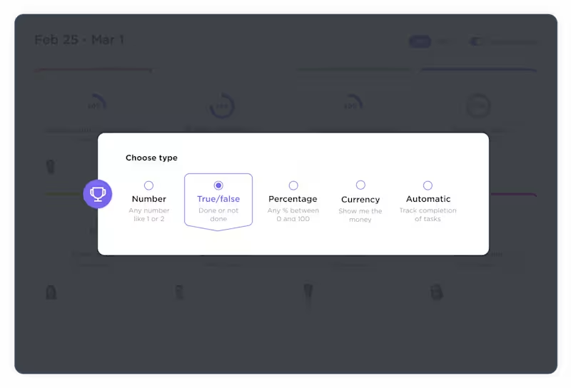 True false targets in ClickUp Goals