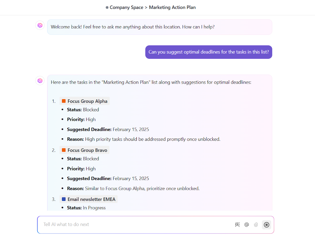 ClickUp Brain: Best AI scheduling tool built into ClickUp