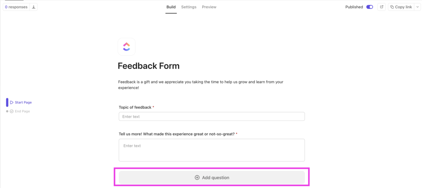 Add questions to your form easily