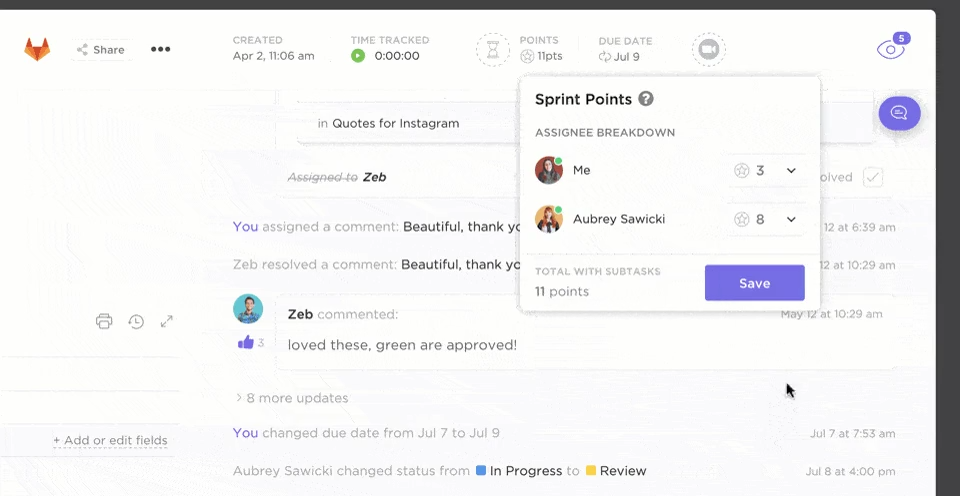 ClickUp Sprint feature