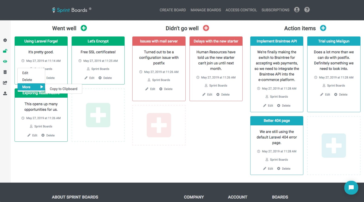 Sprintboards: Retrospective Tools