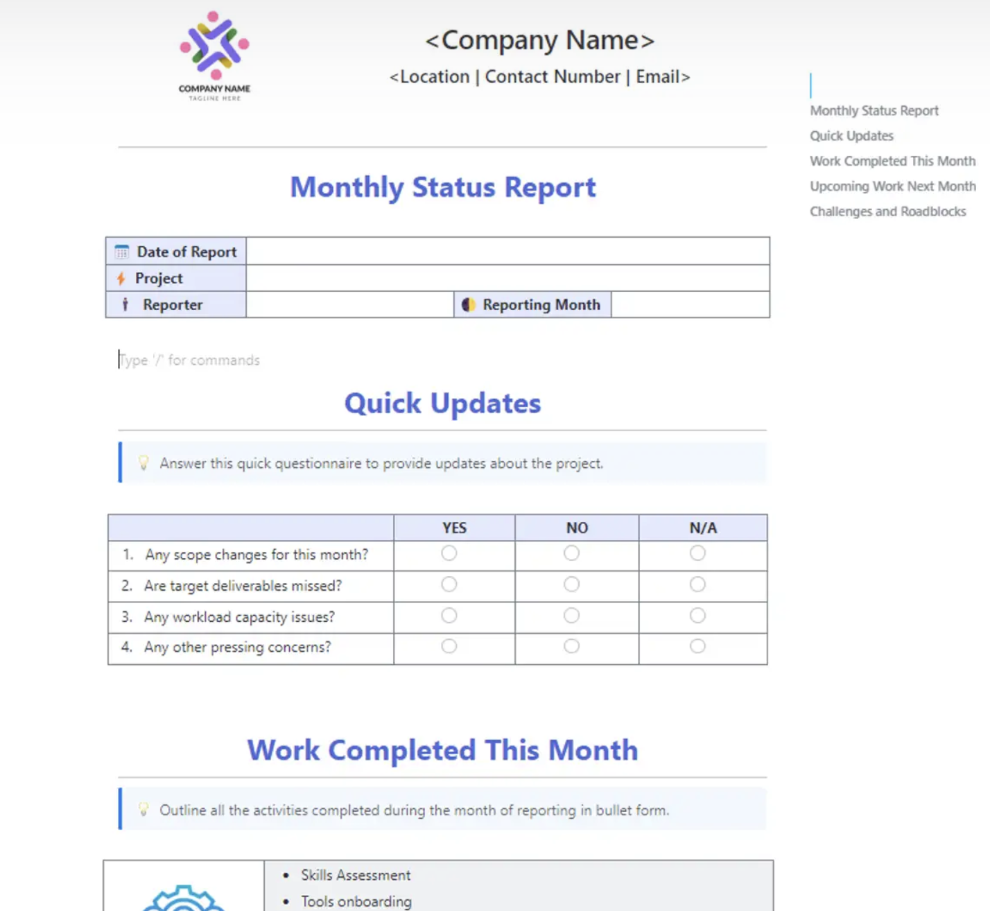 The ClickUp Monthly Business Status Report Template