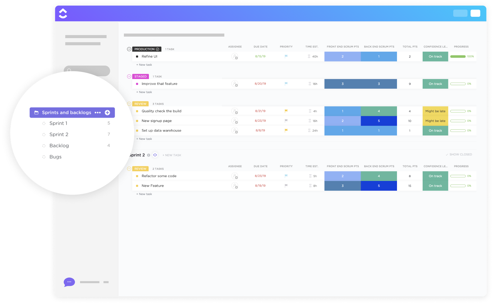 ClickUp Sprints and Backlogs Template
