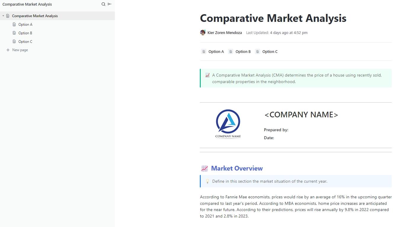 Gain valuable insights into competitor positioning and market share with ClickUp's Comparative Market Analysis Template