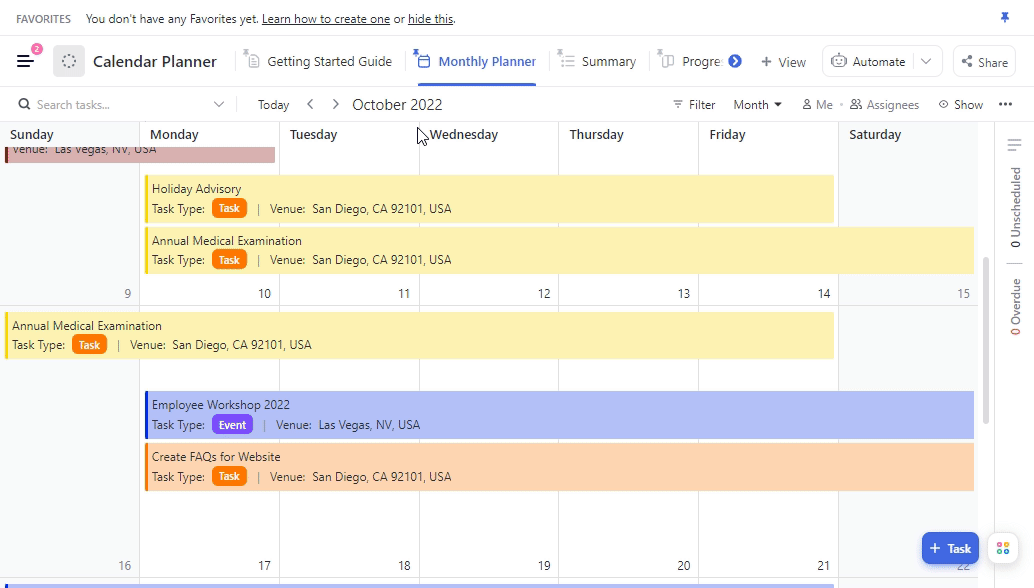 ClickUp Calendar Planner Template