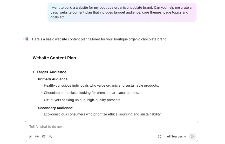 ClickUp AI to create a website content plan
