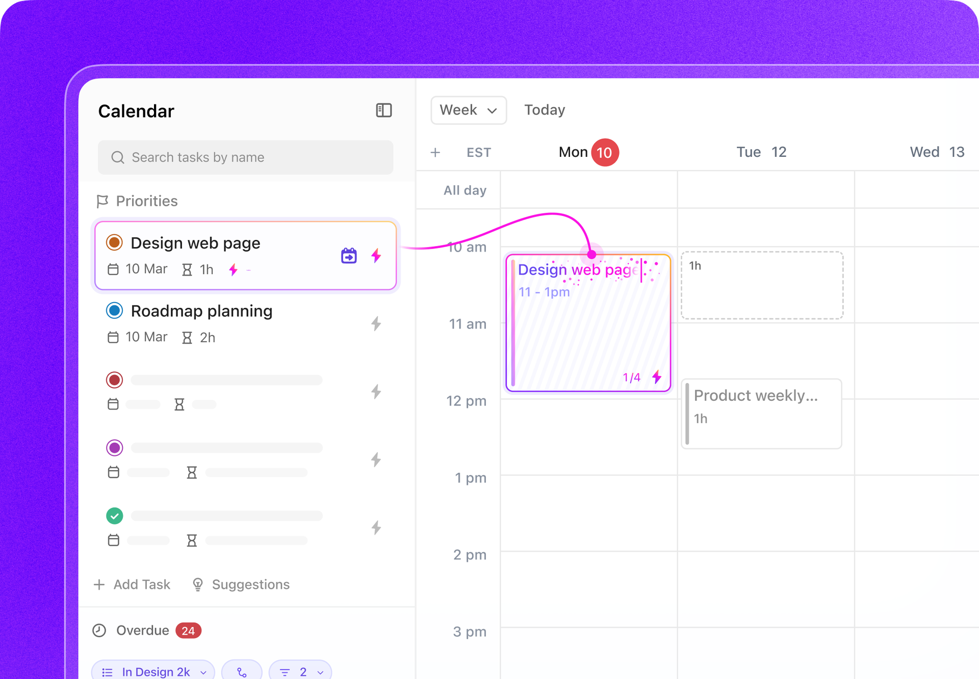 Use AI-powered scheduling in ClickUp Calendar to stay on top of your commitments at all times