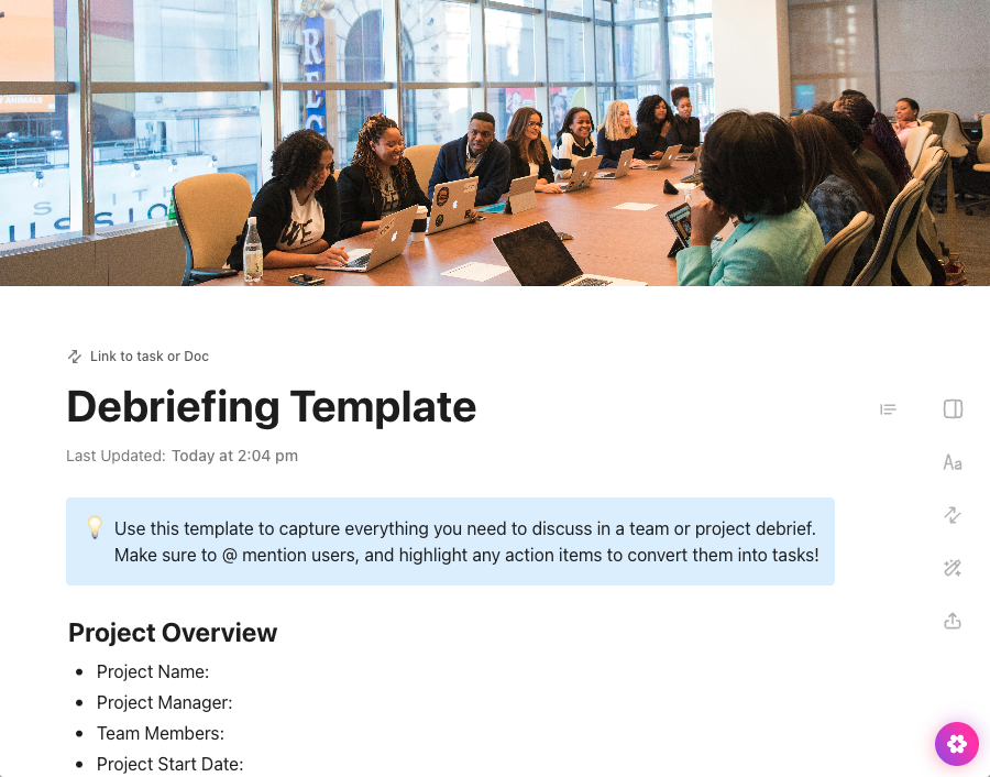 ClickUp Debriefing Template
