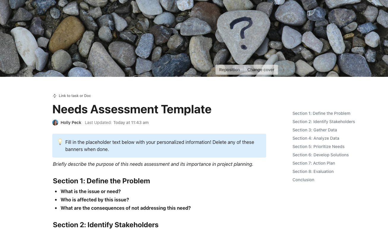 ClickUp Needs Assessment Template