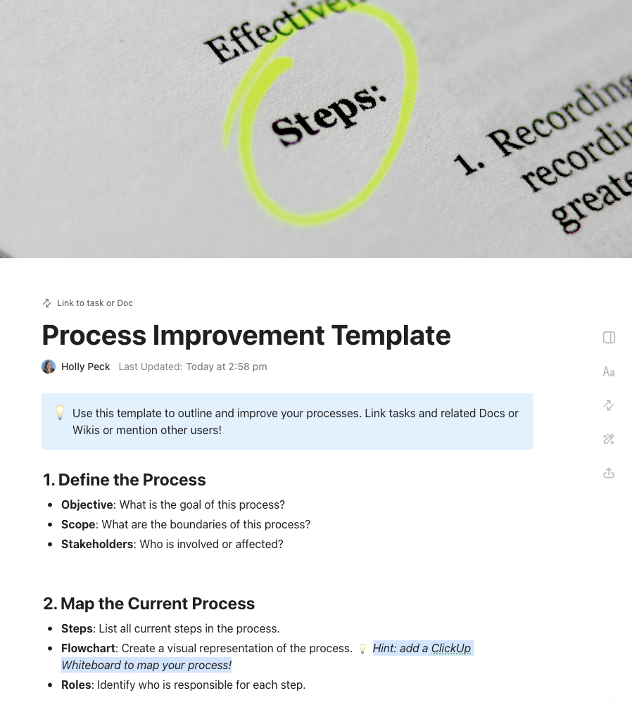 ClickUp Process Improvement Plan Template