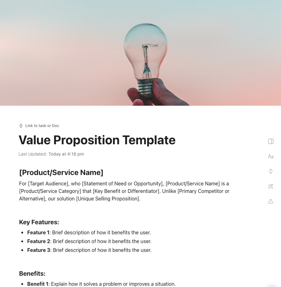 ClickUp Value Proposition Template