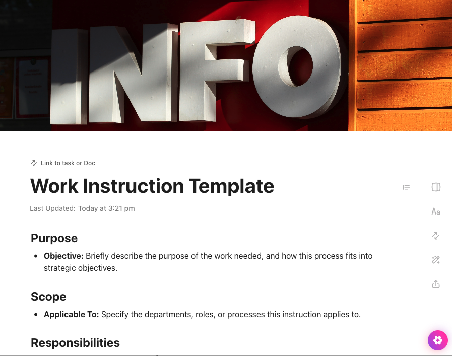 ClickUp Work Instruction Template