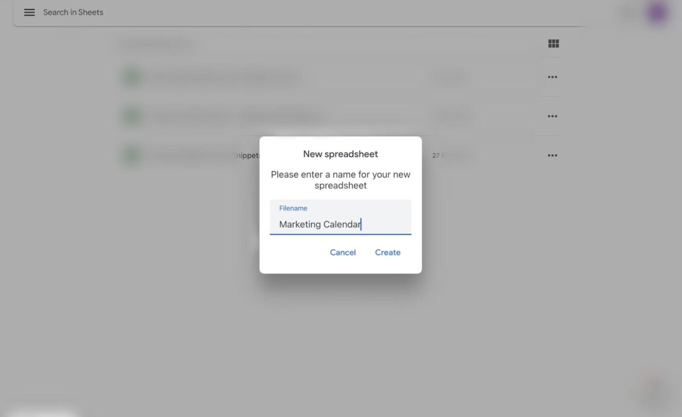 Give a name that fits your project: Google sheets calendar