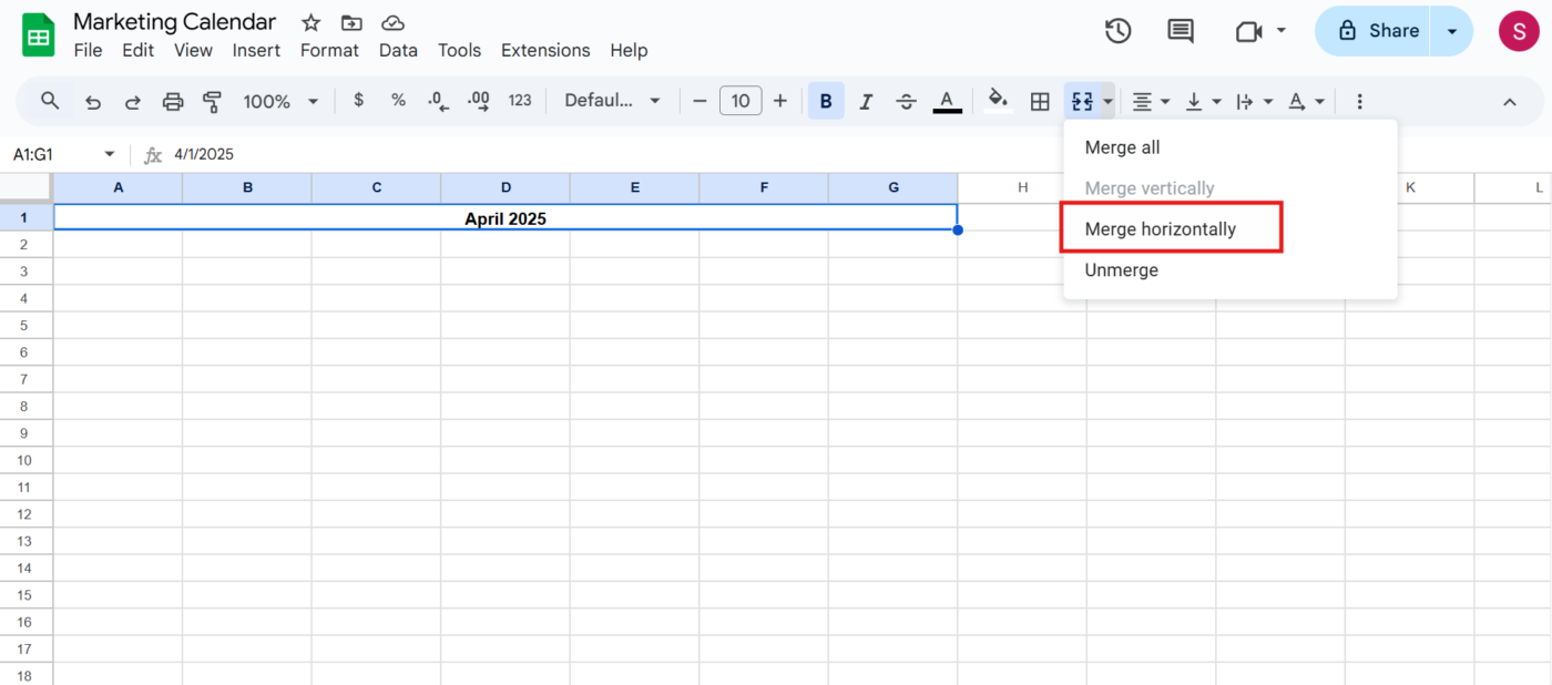 Merge the top row for a neat presentation