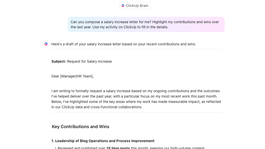 Salary increase letter by ClickUp AI