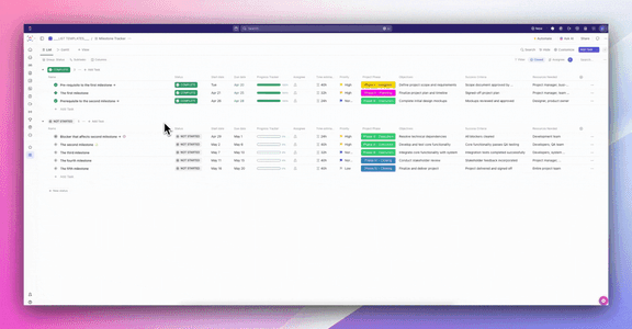 ClickUp Milestone Tracker Template