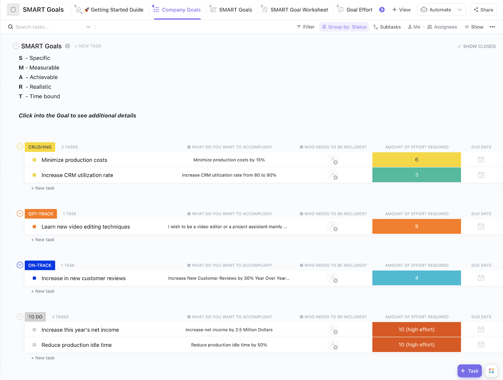 Goal Setting Template: ClickUp SMART Goals Template