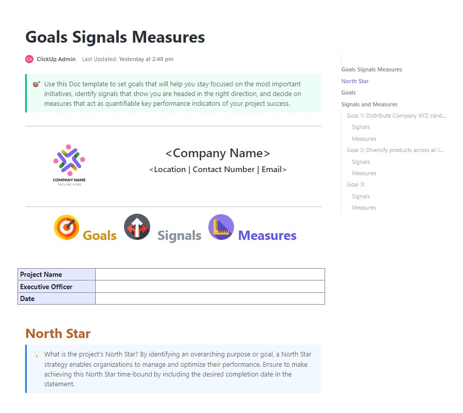 Goal Setting Template: ClickUp Goals Signals Measures Template