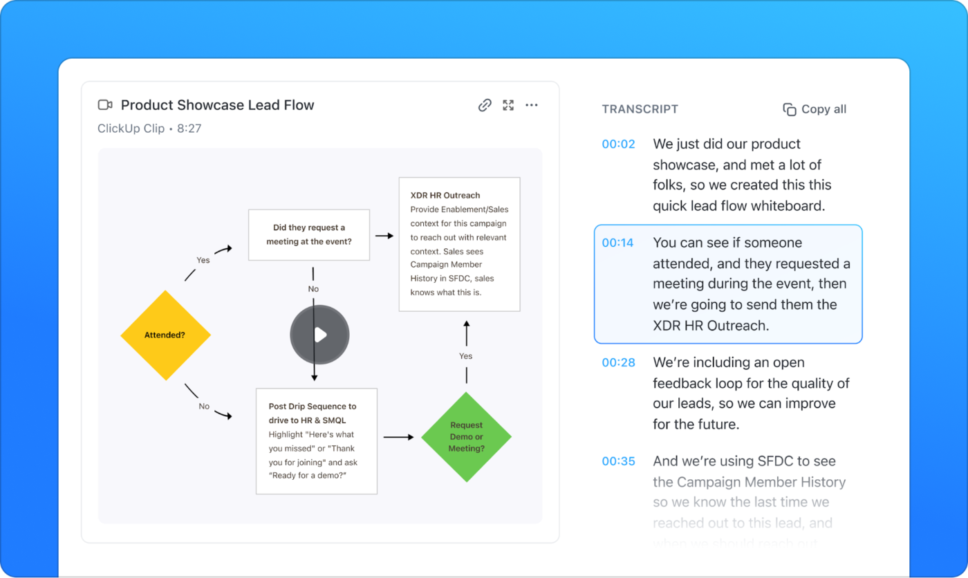 Transcribe recordings with ClickUp Brain