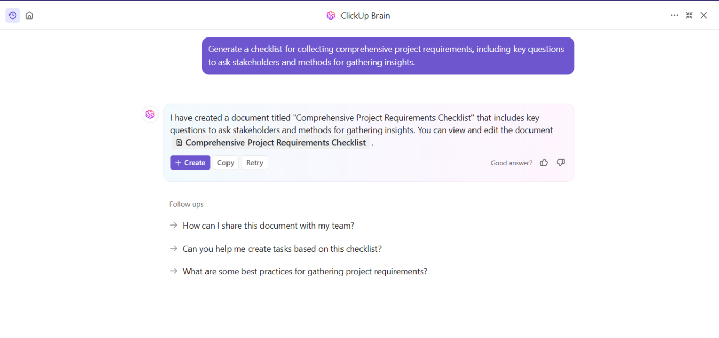 ClickUp Brain: project scope