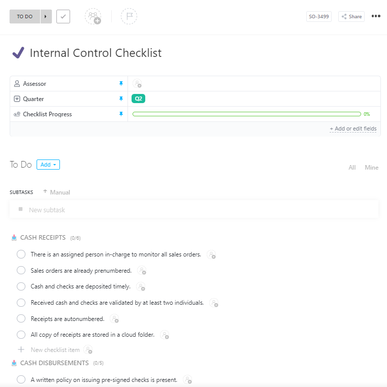 ClickUp Internal Control Checklist Template