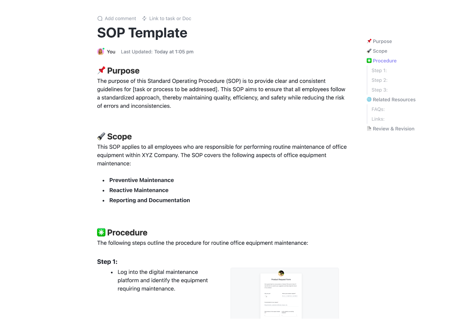 ClickUp Maintenance SOP Template