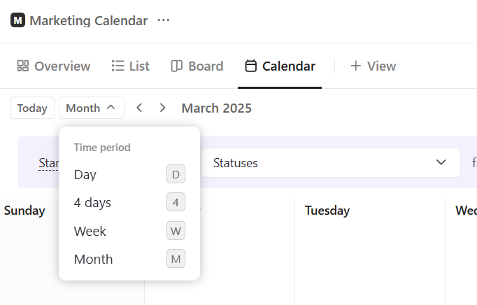 Customize timeline options inside ClickUp Calendar 
