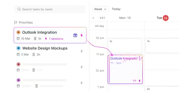 Reschedule tasks with the drag-and-drop feature in ClickUp Calendar