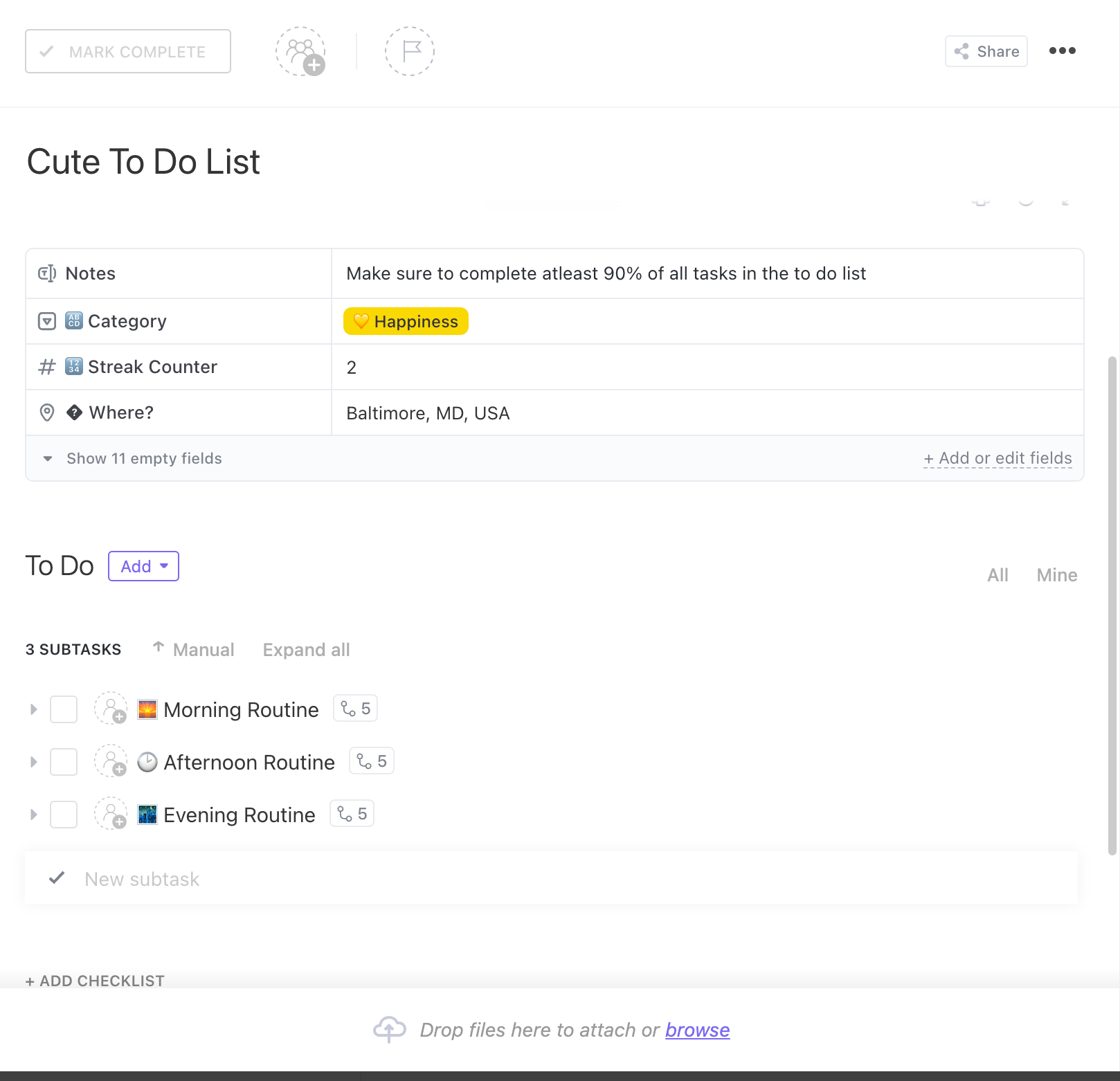 ClickUp to do list template